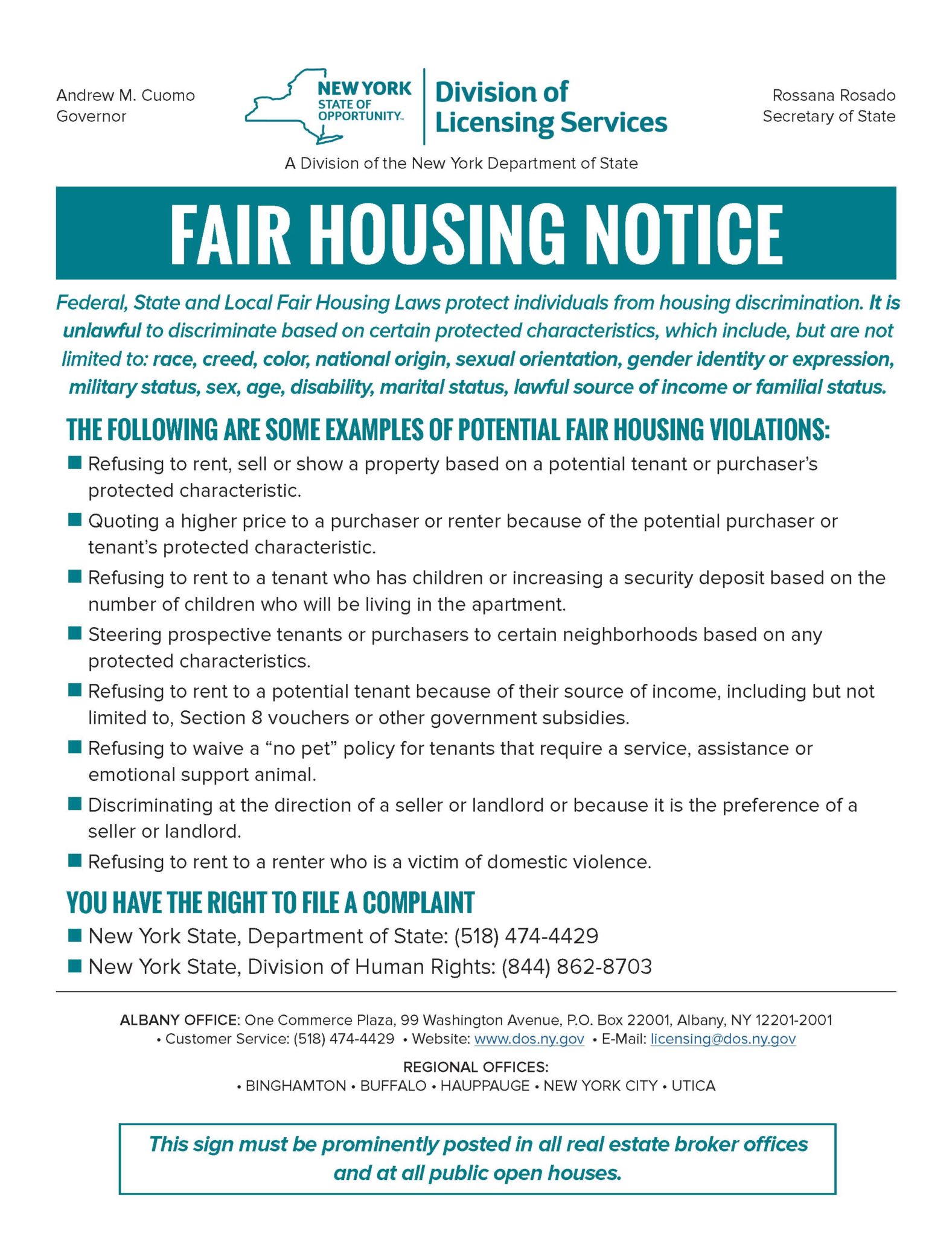 NYS HOUSING AND ANTI-DISCRIMINATION NOTICE